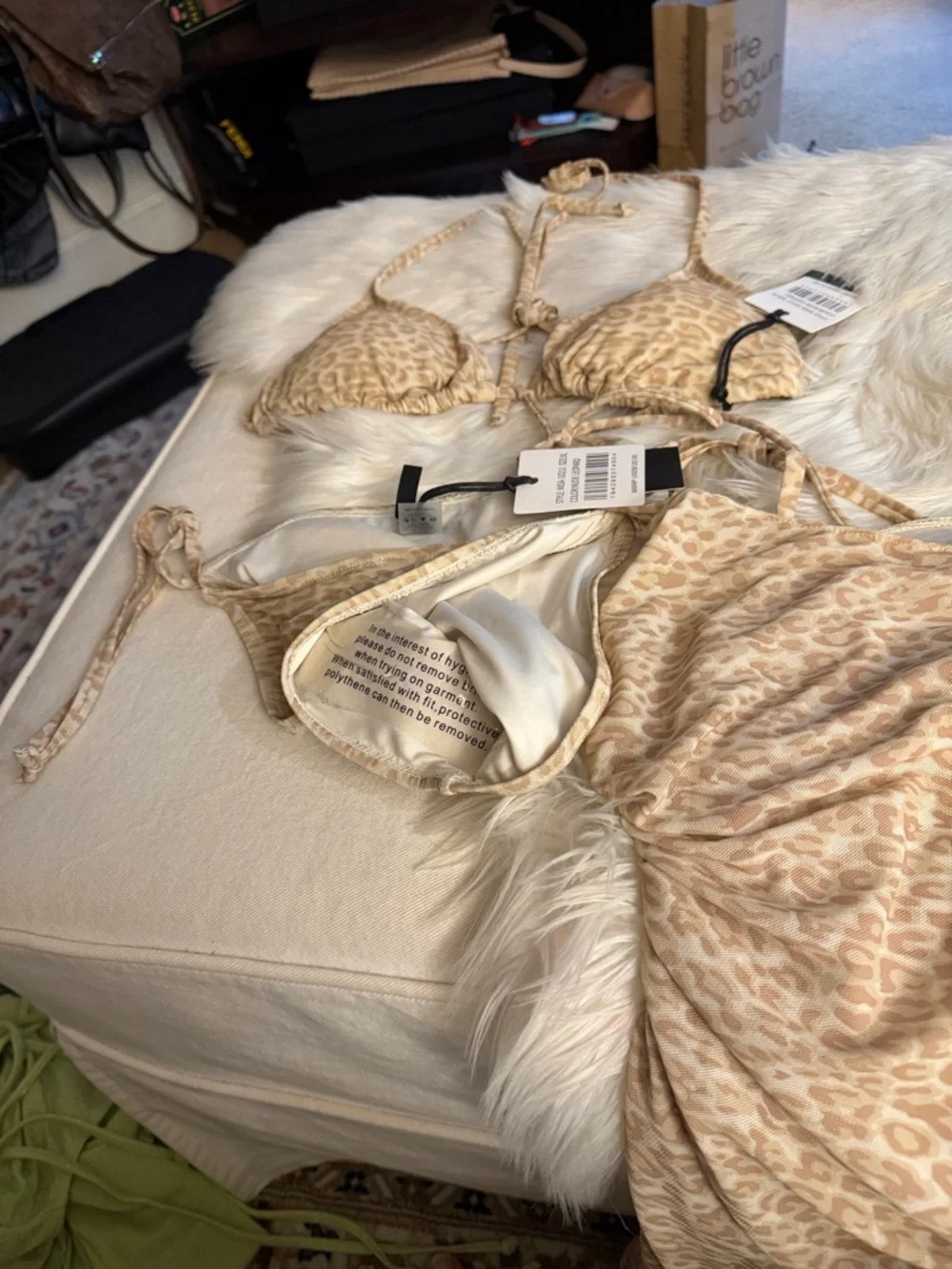 Kendall & Kylie Beige Leopard Print Triangle Bikini and cover up dress